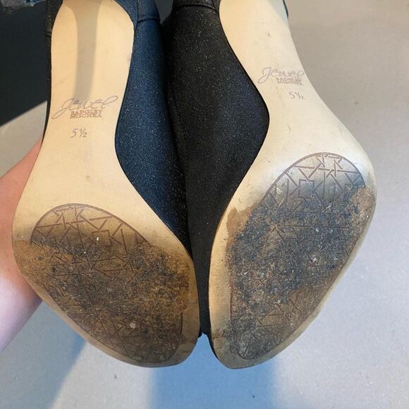 Jewel Badgley Mischka Margarita Peep Toe Heel Booties Glittery Black Size 5.5 - Picture 5 of 6